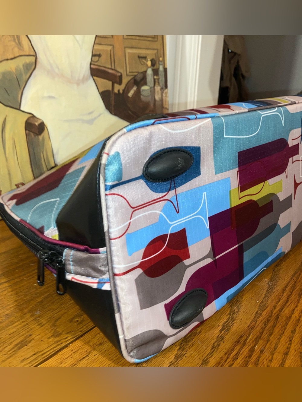 Insulated Tote Bag Colorful Wine Bottle Print - - Picture 6 of 8